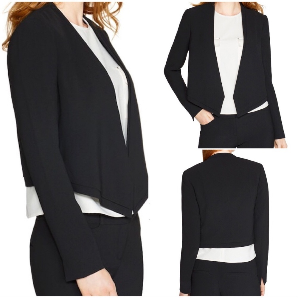 NWOT WHBM Black Cropped Drape Jacket Blazer S. 10 - Picture 1 of 9